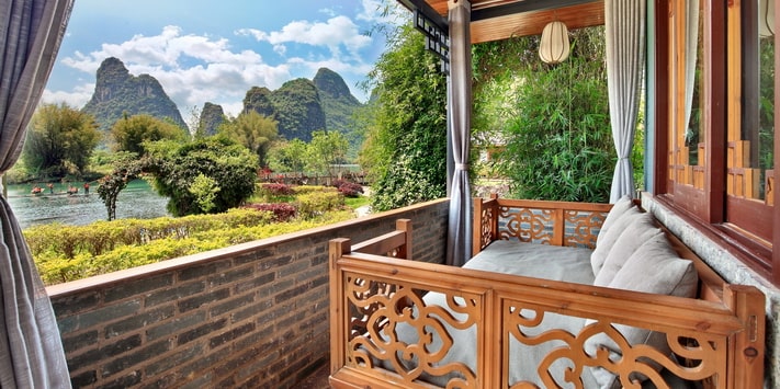 New shower, toilet and sink provide comfortable family accommodation in our Yangshuo China hotel.