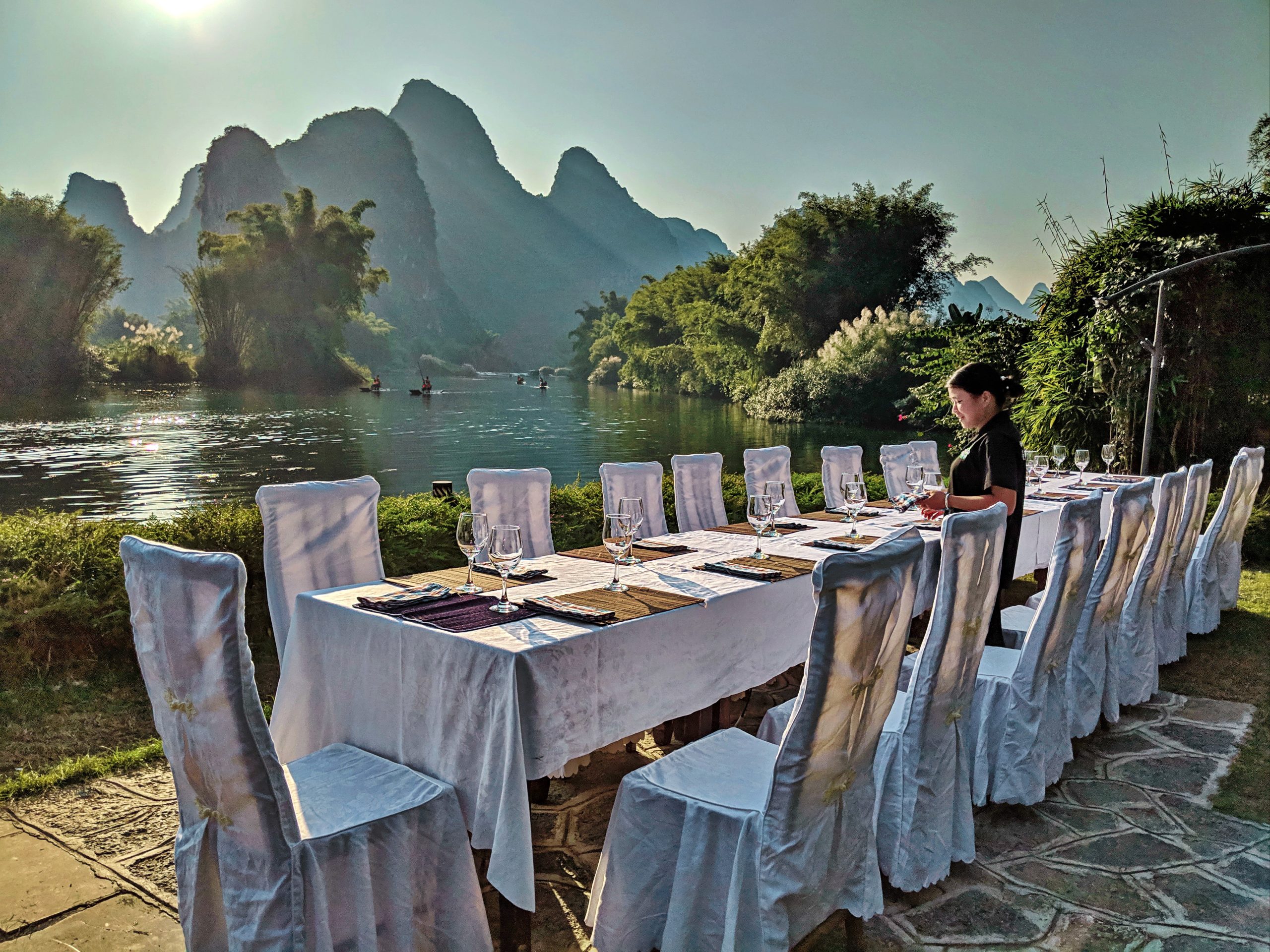 Yangshuo restaurants mountain retreat Yulong River dining